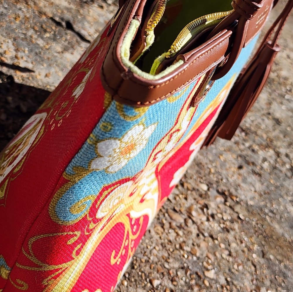 Spartina 449 Daufuskie Island linen Boho Cottagecore Floral purse tote bag Tassl - Picture 10 of 13